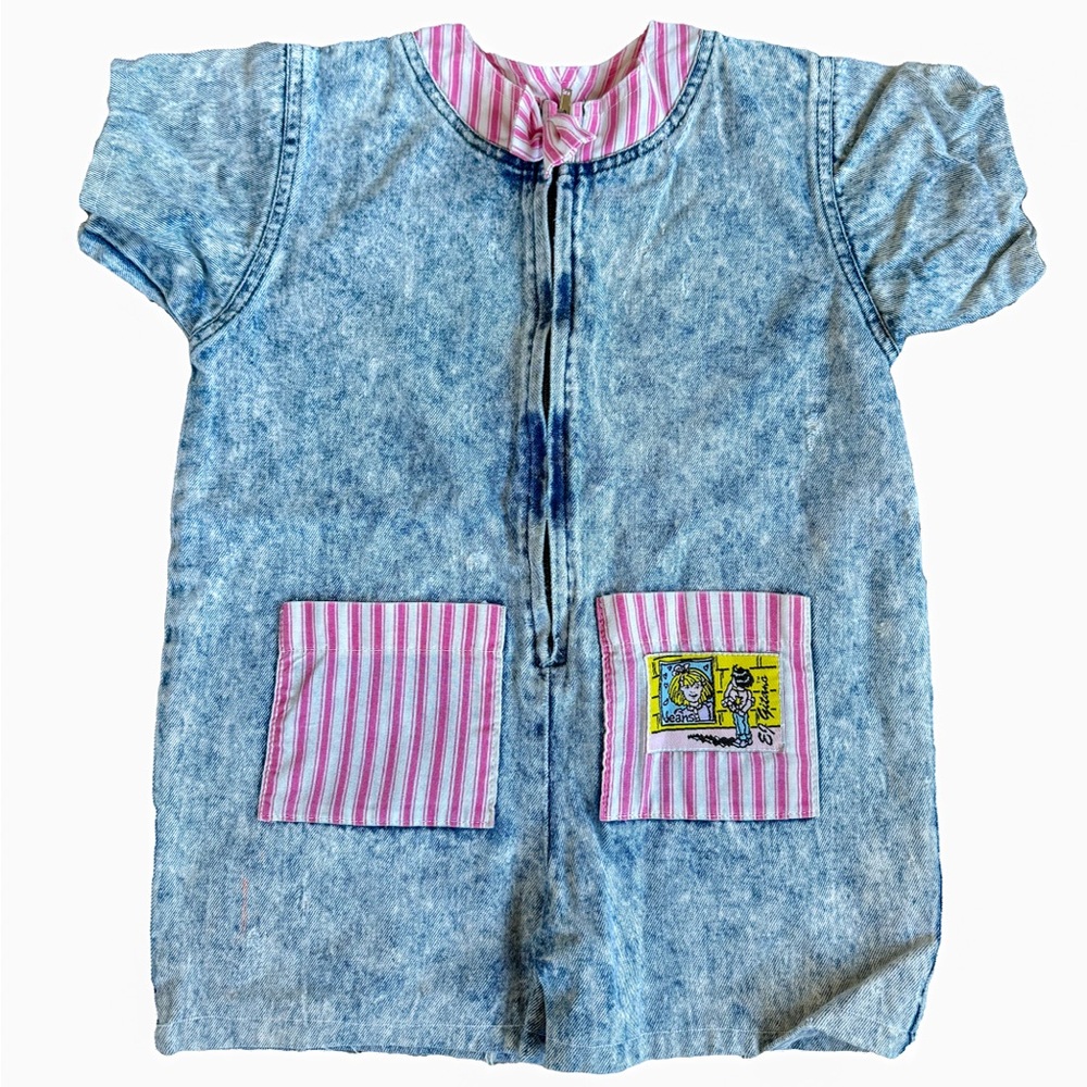 Vintage 80s/90s EJ Gitano Denim Romper with Pink Stripes